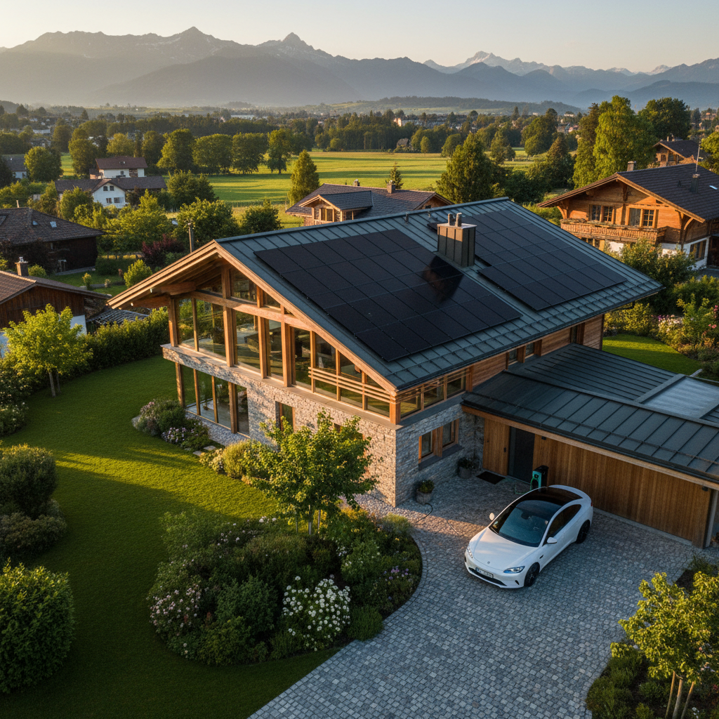 Modernes Schweizer Haus mit Solaranlage